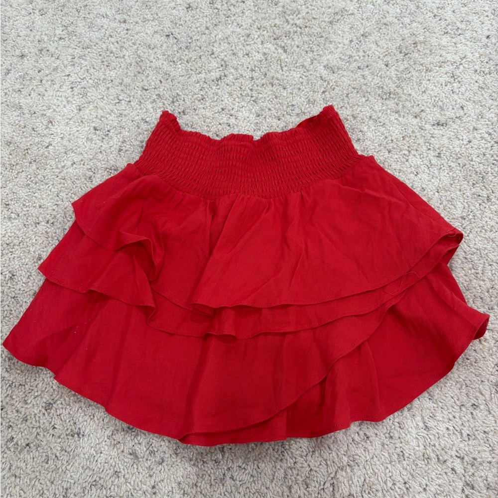 American Threads Red Layered Mini Skirt